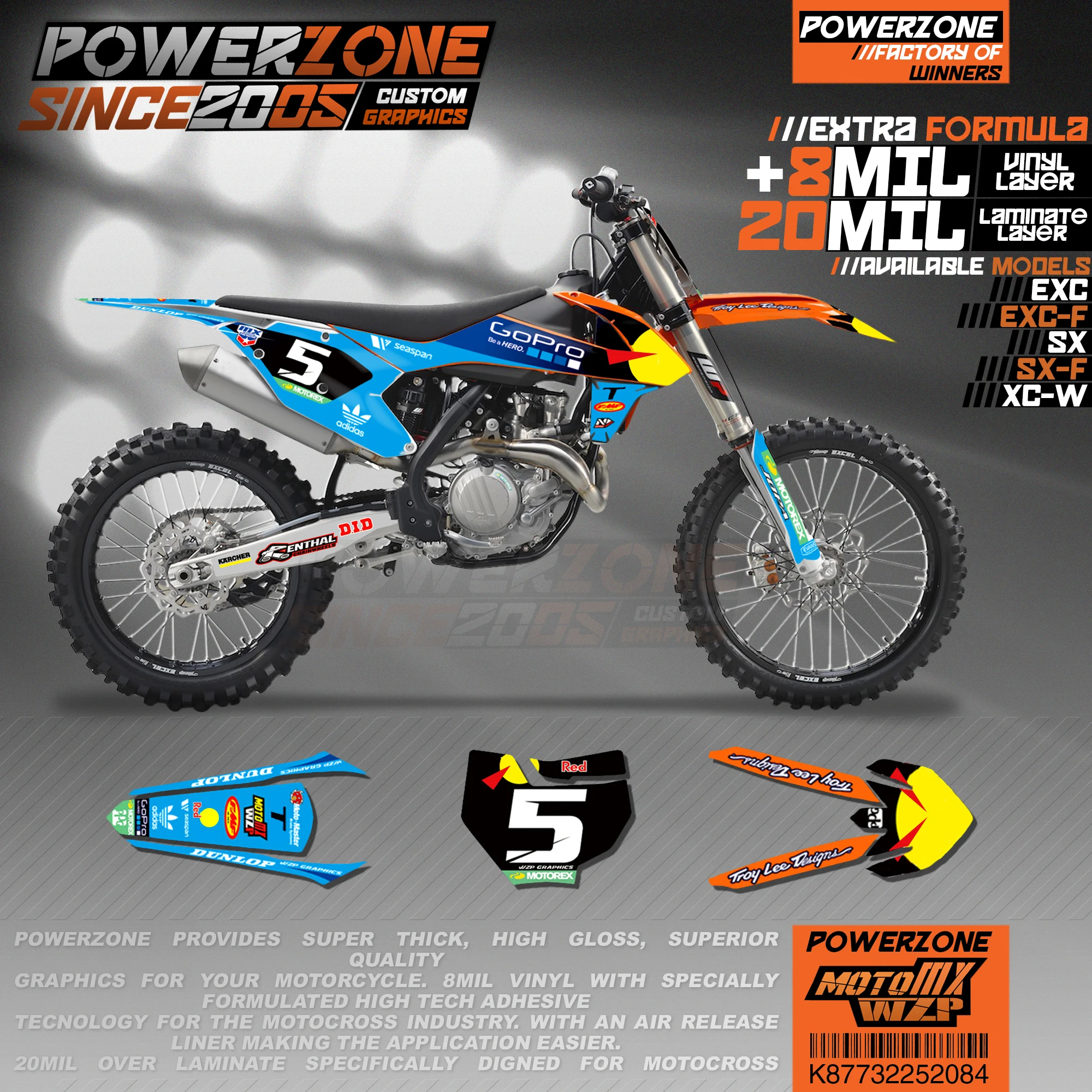 PowerZone Custom Team Graphics деколи для фона 3 м Набор наклеек KTM SX SXF MX EXC XCW Enduro 125 500 куб. См 2016