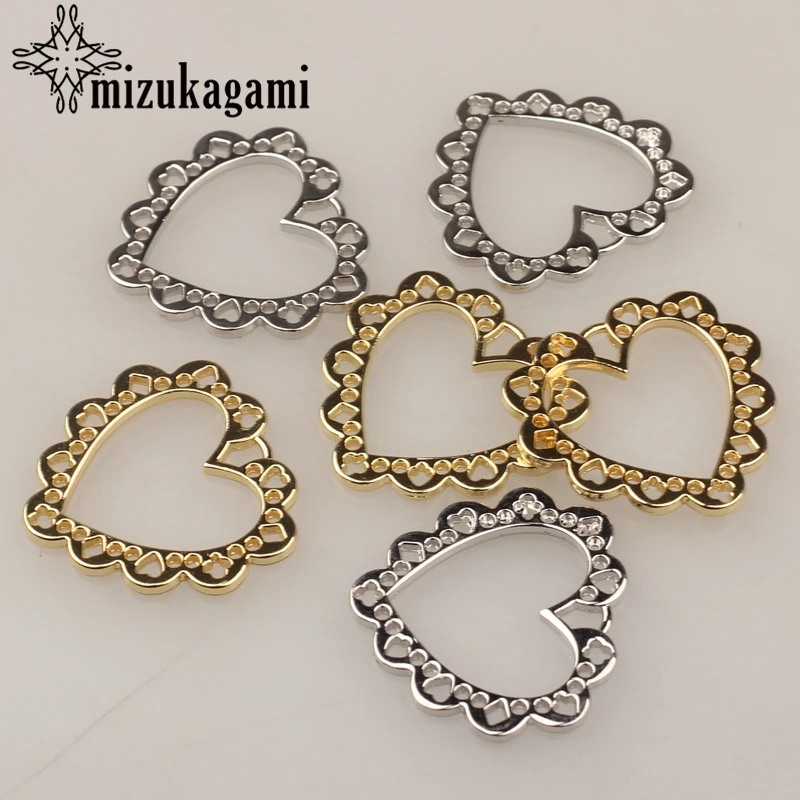 

25*23mm 10pcs/lot Zinc Alloy Gold Silver Hollow Sweet Heart Lace Charms Pendant For DIY Jewelry Making Earrings Accessories