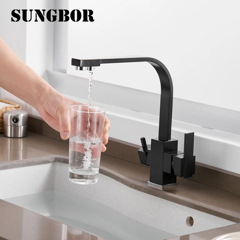 3 Way Drinking Water Faucet Water Filter Purifier Kitchen Faucet Black Hot Cold Mixer Basin Tap 360 - 32952336120