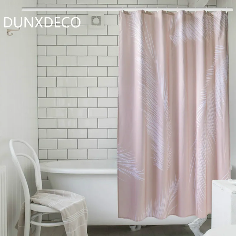 

DUNXDECO Shower Curtain Bathroom Waterproof Cortinas Nordic Simple Palm Pink Green Polyester Fabric Rideau Art Home Decoration