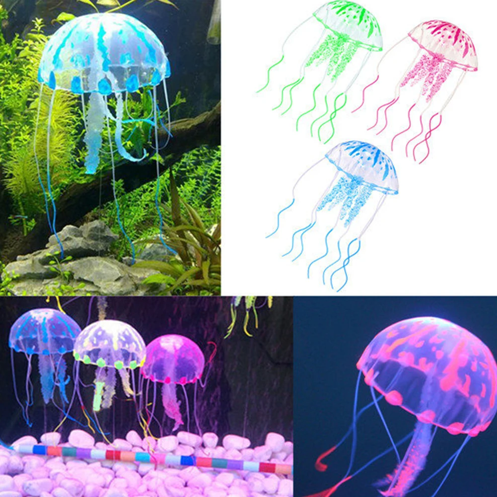 5.5cm*18cm Lovely Silicone Glowing Effect Artificial Jellyfish Fish Tank Aquarium Decoration Beautiful Ornament