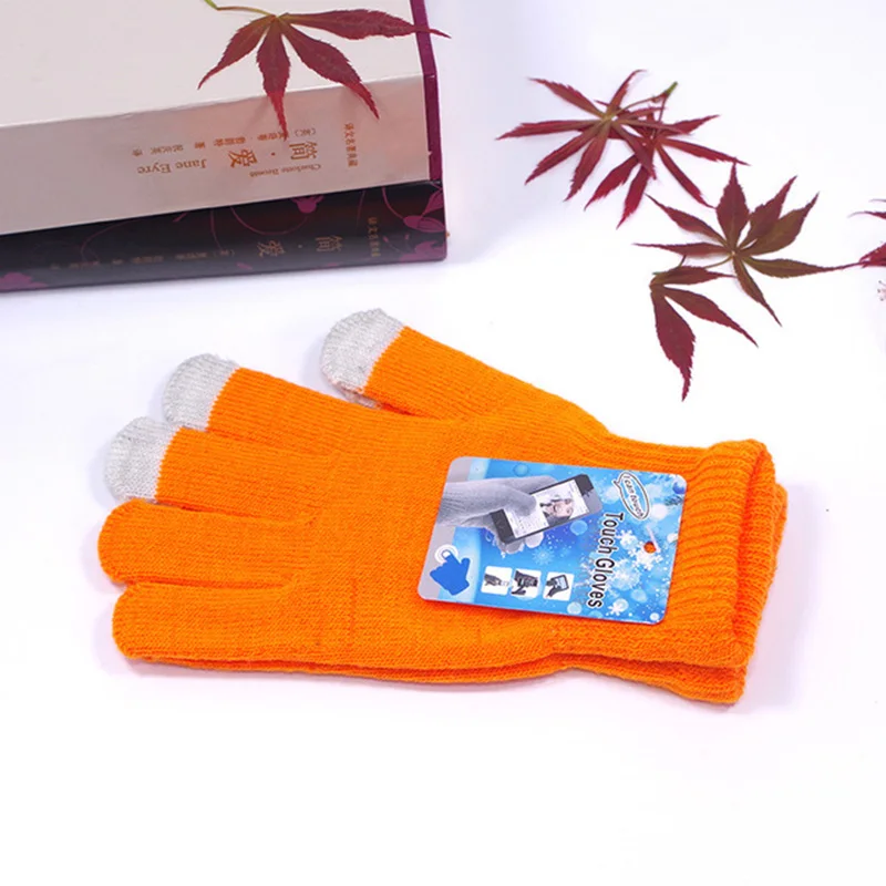 Женская зимняя обувь осень Теплые Симпатичные Сенсорный экран акрил стрейч вязать перчатки Для мужчин Для женщин Мода Полный митенки для пальцев шерстяные перчатки B51 - Цвет: Orange