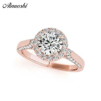 

AINUOSHI Fashion 925 Sterling Silver Rose Gold Color Rings 1ct Round Halo Bridal Rings Anniversary Engagement Rings for Women