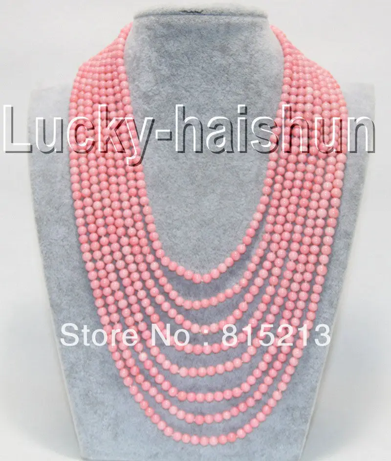 

ddh0077 16"-23" 8row 5.5mm round pink coral beads necklace 925s clasp