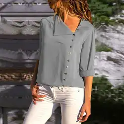2018 Для женщин летние многоцветные боковой кнопки Нерегулярные блузка рубашки, Повседневная Блузка с длинным рукавом Уличная женский топ