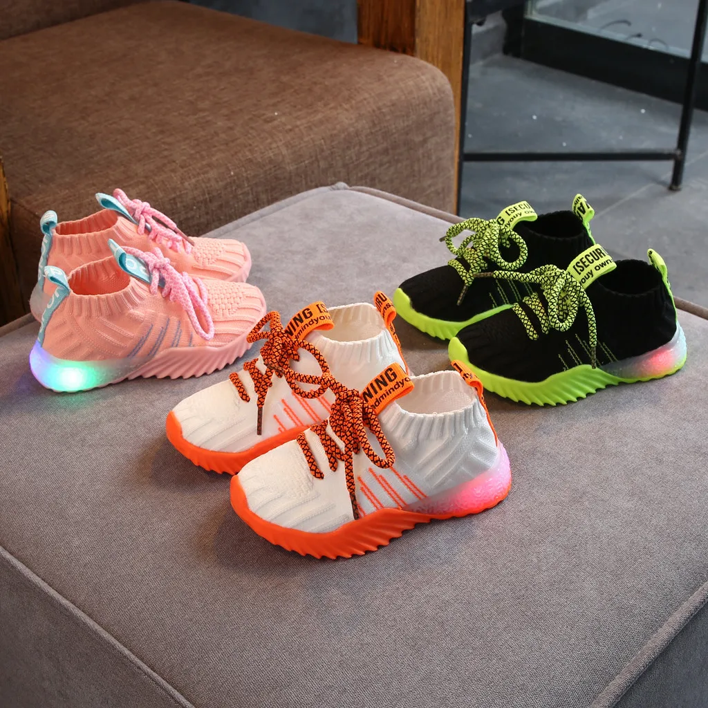 Toddler Infant Kids Baby Girls Boys Mesh LED Light Luminous Sport Shoes Sneakers Toddler Baby Flashing Lights Fashion Sneakers