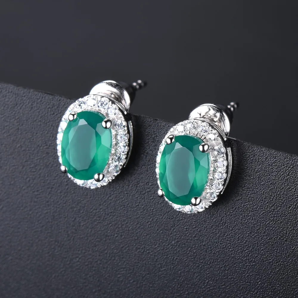Hutang 5x7 мм Природный зеленый агат серьги серебро 925 Изысканные украшения с драгоценными камнями Винтаж дизайн для Для женщин лучший подарок