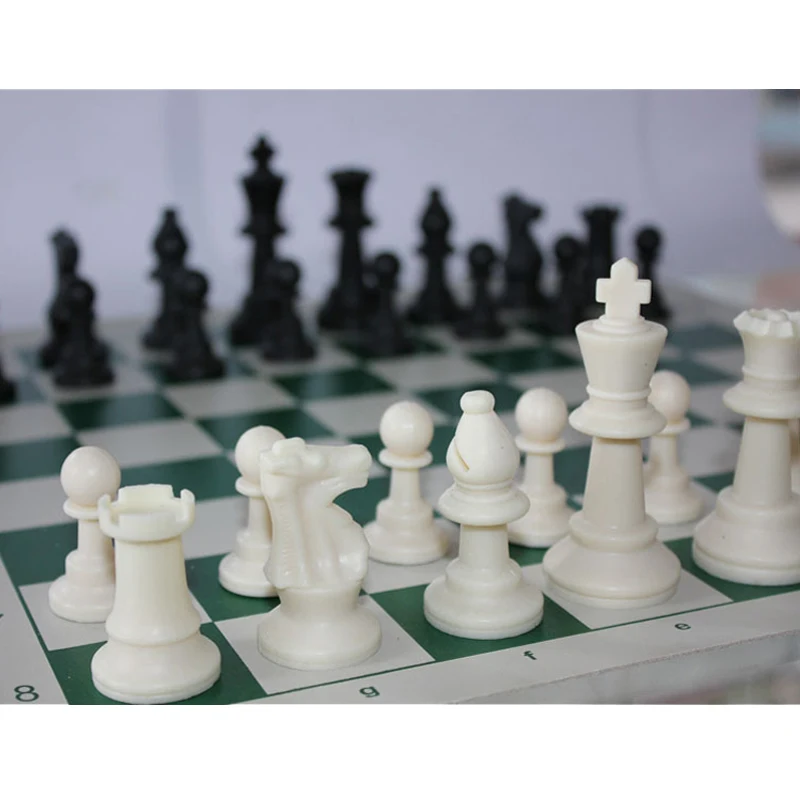 New Hot High Quality Standard Solid Plastic Chess Set Portable Travel Leather Chess Board Adult Children's Puzzle Games qenueson