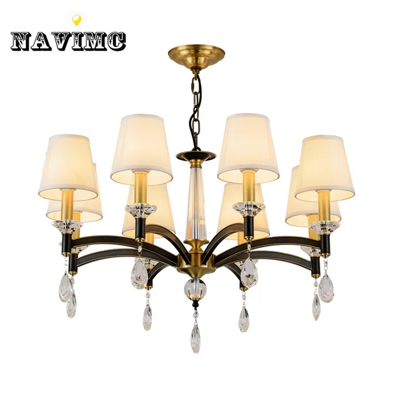 

American-style simple all-bronze chandelier living room crystal chandelier, light and cozy bedroom lamps