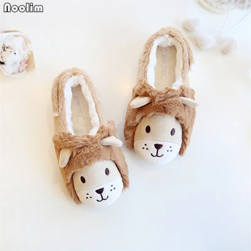 Suihyung Cute Animal Slippers Kids Winter Warm Home Slippers Children Soft Non-slip Indoor Floor Shoes Furry Lion Plush Slippers