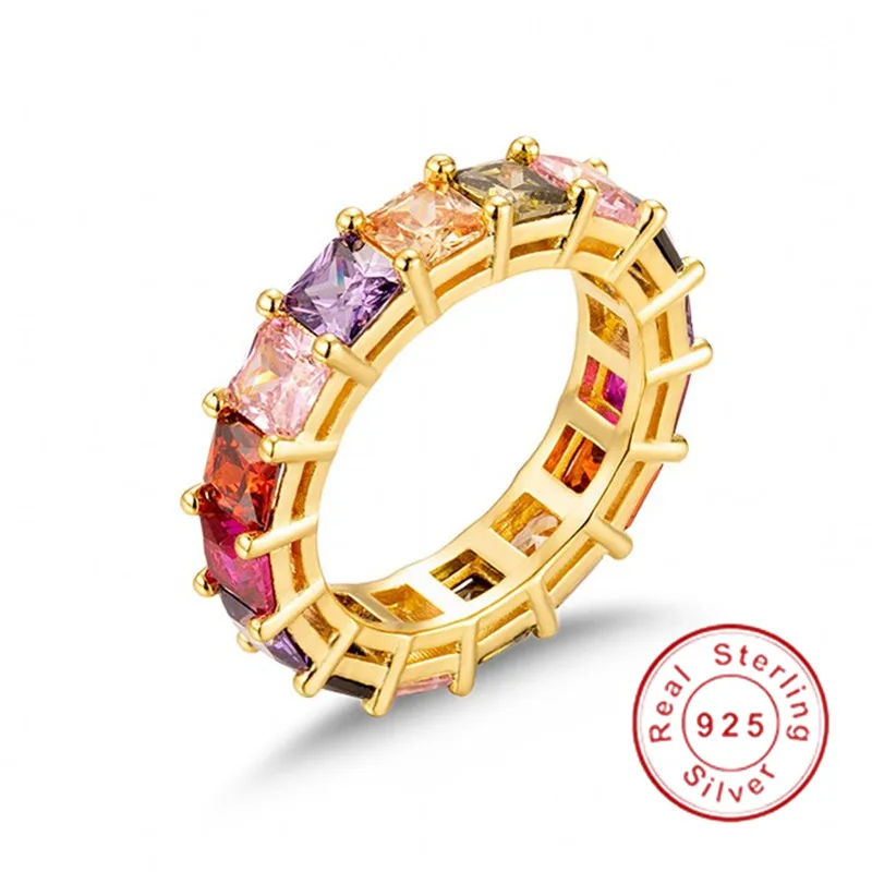 9 стилей, вечный сапфир, рубин, перидот, кунцит, топаз, проложенный драгоценный камень, кольцо на палец, серебро 925 пробы, обручальное кольцо - Цвет камня: Princess-cut