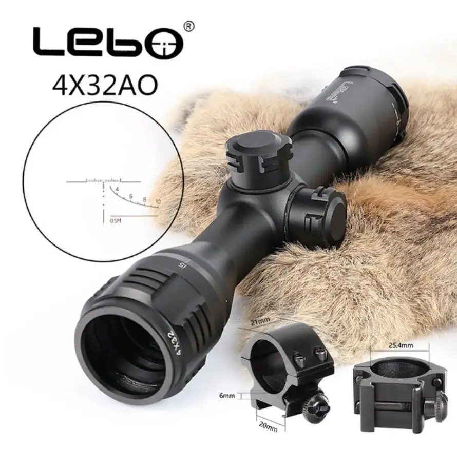 LEBO 4x32 AO тактический оптический прицел стекло гравированная сетка компактный прицел для охоты прицел - Цвет: with picatinny Rins3