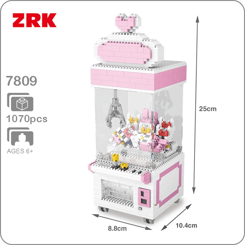 

ZRK 7809 Pink Clip Doll Machine Catcher Machine Cartoon Doll 3D Model DIY Diamond Mini Building Small Blocks Bricks Toy no Box
