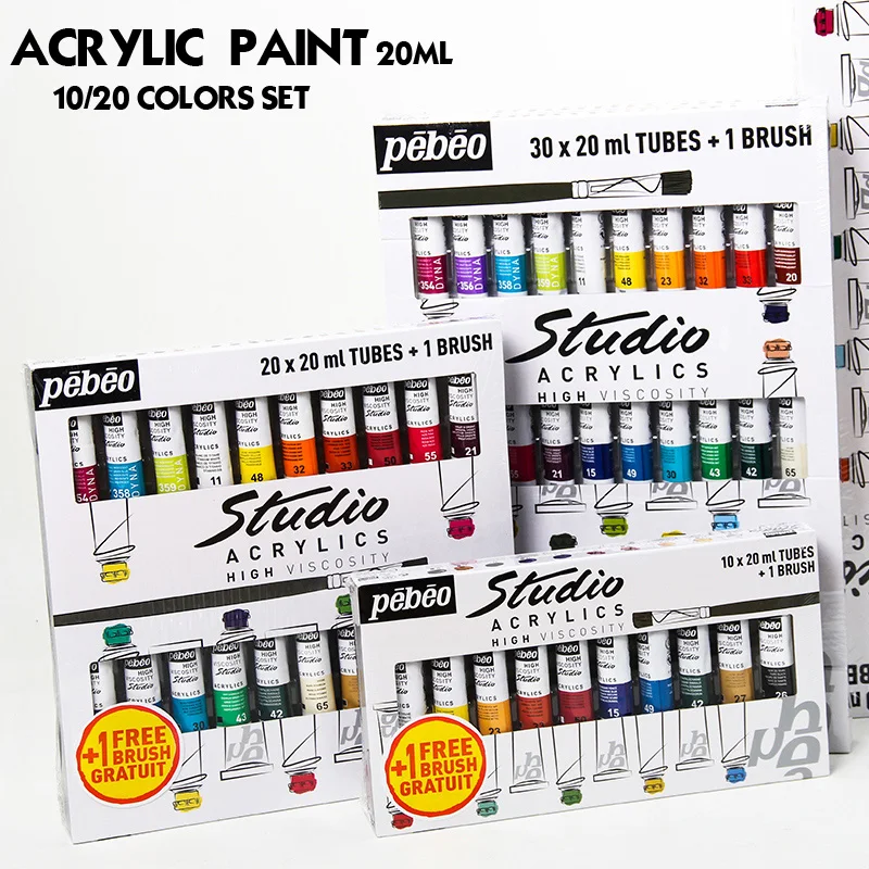 Professional 20ML Pebeo Acrylic Paint Set Color Art Painting paint for fabric Nail Clothing Wood Drawing For artist art supplies