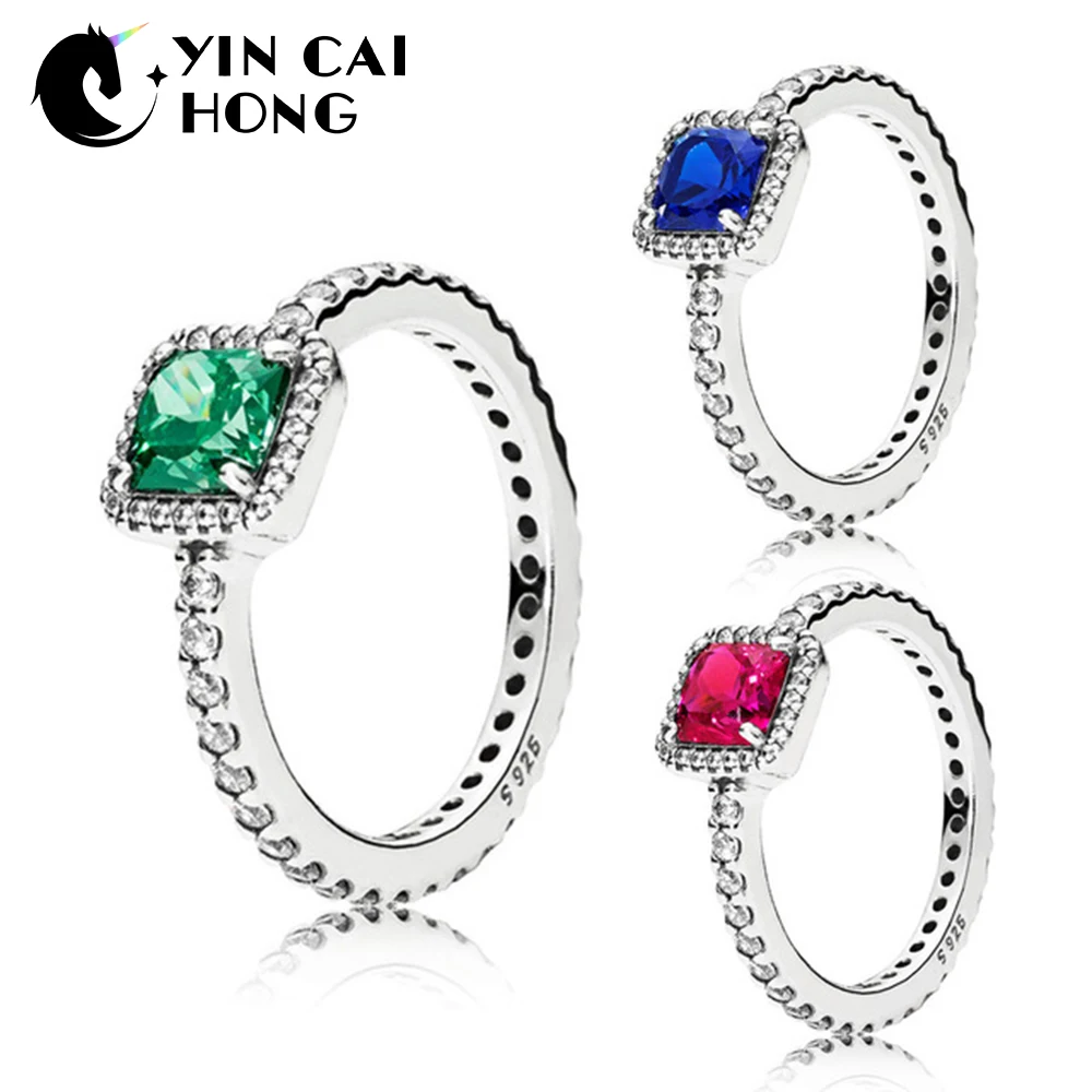 

YCH 100% 925 Sterling Silver 1:1 Original 190947GCZ GREEN Blue TIMELESS ELEGANCE RING Women's Wedding 190947NBT 190947SRU RED