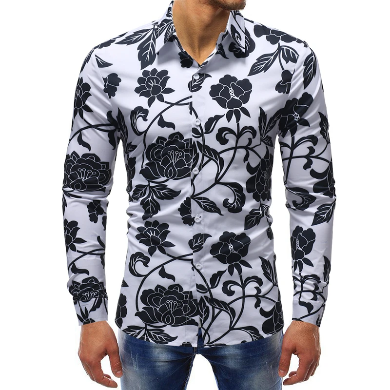 Kaufen M 5XL Männer Kleidung 2018 Neue Herbst Männer Mode 3D Druck Blumen Casual Langarm Camisa Masculina Hawaiian Shirt