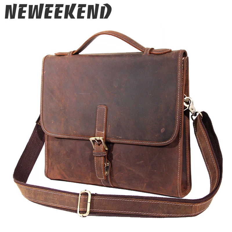 

Vintage Men's Genuine Cowhide Crazy Horse Leather Briefcase Crossbody Shoulder Sling Bag Office Business Handbag MS8902
