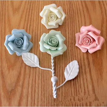 

5pcs! Country style roses wall Hanger hooks coat key bag Holder Door organization Storage rack wall shelf