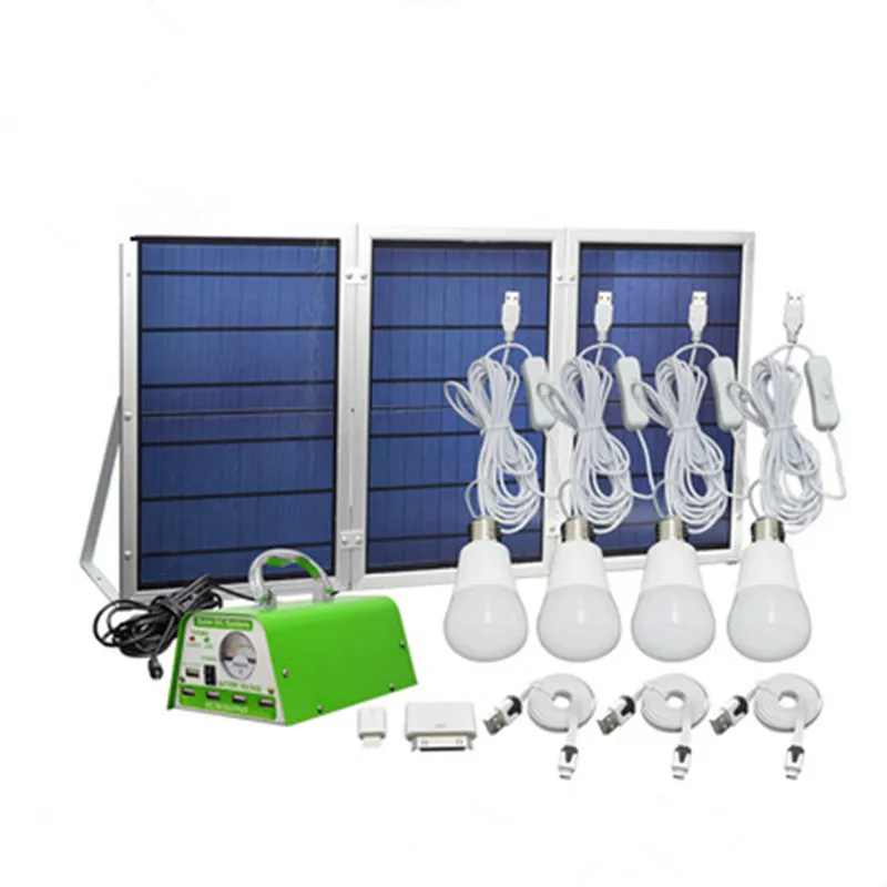 

Hot New 30W Solar Outdoor Lighting System Photovoltaic Power Generation Eemergency Charging Mobile Phone + 4LED Bulbs + 3Panels