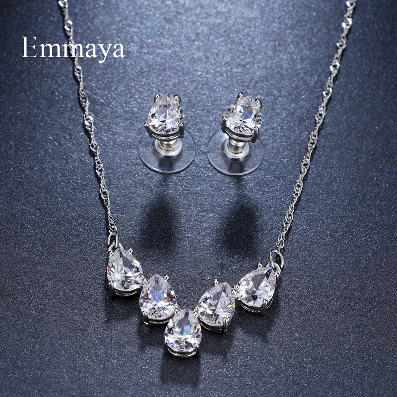 Emmaya бренд элегантность Шарм AAA кубический циркониевый в форме сердца кристалл серьги ожерелье набор для женщин Популярные невесты ювелирные изделия подарок