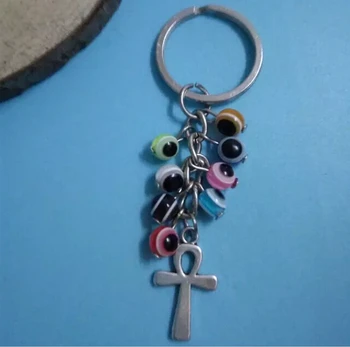 

ashion Jewelry Retro Evil Eye bead & Ankh cross Charms Pendants Fit Key Chain Ring Key Chains Womens&Men Gift X139