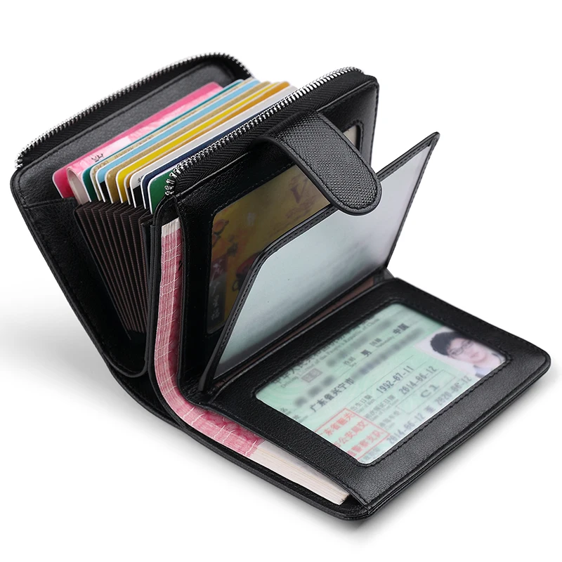 

WILLIAMPOLO 2019 Genuine Leather Men Cion Purse Credit card bag Multi-function Wallet Card Holder Hasp Small Wallet Black PL319