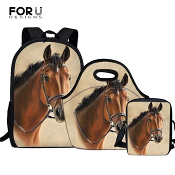 

FORUDESIGNS Horse Satchel School Bags 3 Set /pcs School Orthopedic Backpacks for Children Schoolbag Girls mochilas Escolares