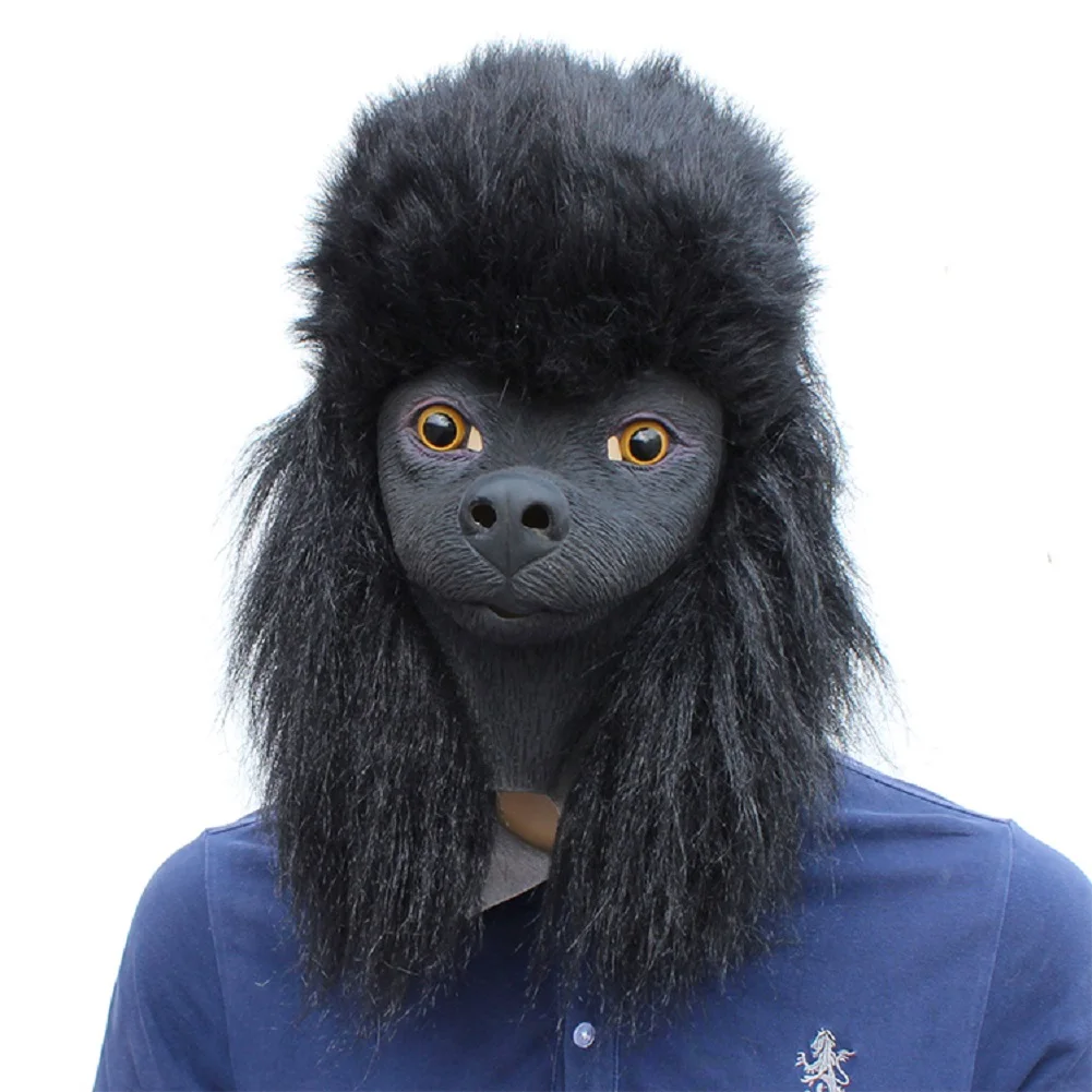 Смешной костюм животных латексный резиновый латексный черный Пудель собака маска для взрослых Хэллоуин Maquerade Вечерние - Цвет: Black poodle