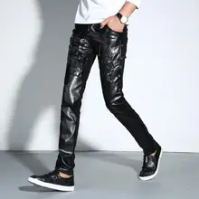 Термальность осень Личность Модные мужские кожаные мотоциклетные Штаны штаны шаровары ноги брюки pantalones hombre Панталоны