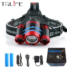 12000 Lumen Headlight LED CREE XML 3*T6 Zoom Headlamp X900 Flashlight Torch Head Lights Lamp +2*18650 Battery+AC/Car/USB Charger sezk20 best t6 2 r5 13000 lumen led headlamp 4 modes headlight camping hunting head light lamp 2 18650 battery ac charger