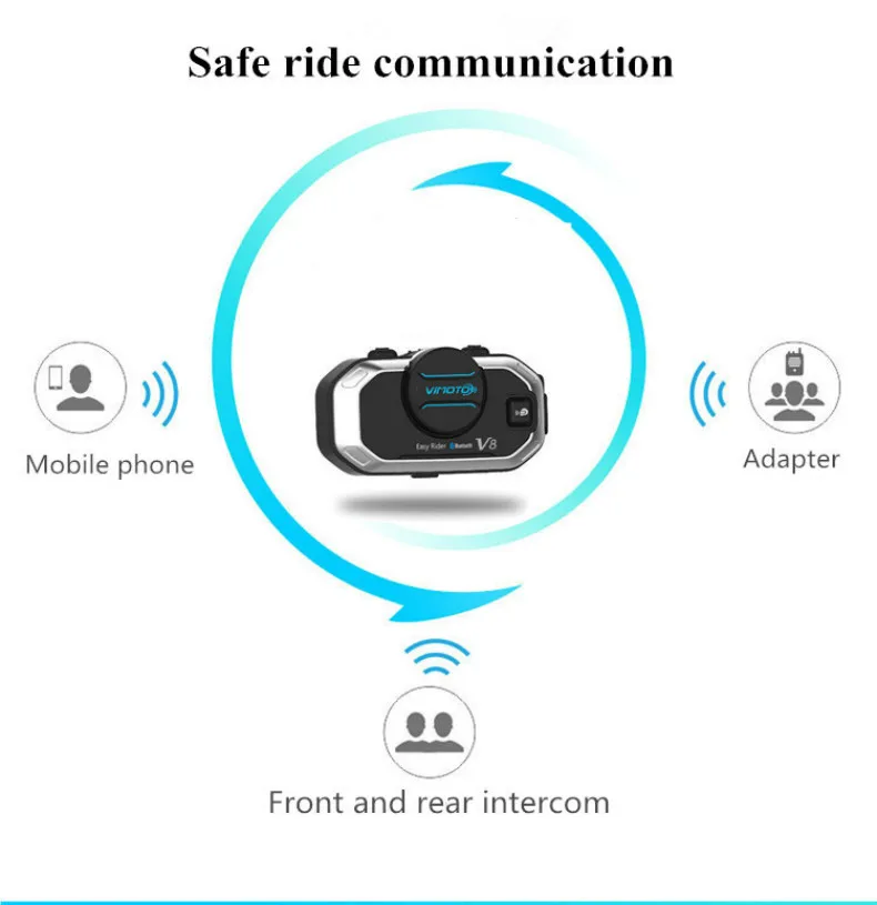 Motorcycle Helmet Bluetooth Headset Vimoto V8 850mAh Multi-function BT Interphone Motorbike Stereo Headphones for Two Way Radios (4)