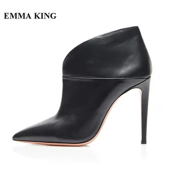 

Fashion Design Deep V Shape Ankle Boots Women Western Pointed Toe Slip On Chelsea Boots Stilettos High Heels Dress Shoes Women