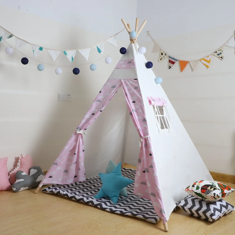

Pink Cloudy Scandinavian Style Kids Tipi Teepee Tent for Children Tipi Tent Kind Teepee Bed