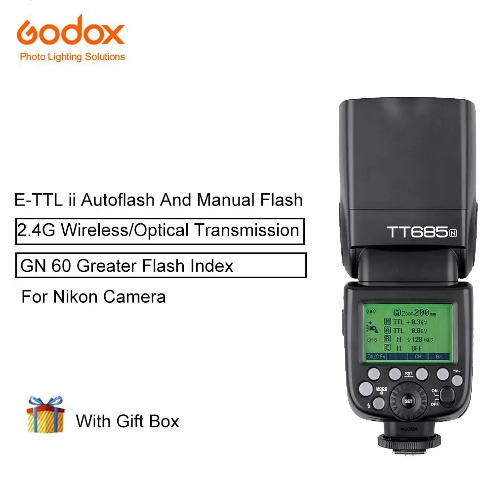 

Godox TT685N TTL Speedlites Camera Flash With E-TTL II Autoflash 2.4GHz High Speed 1/8000s G For Nikon Cameras