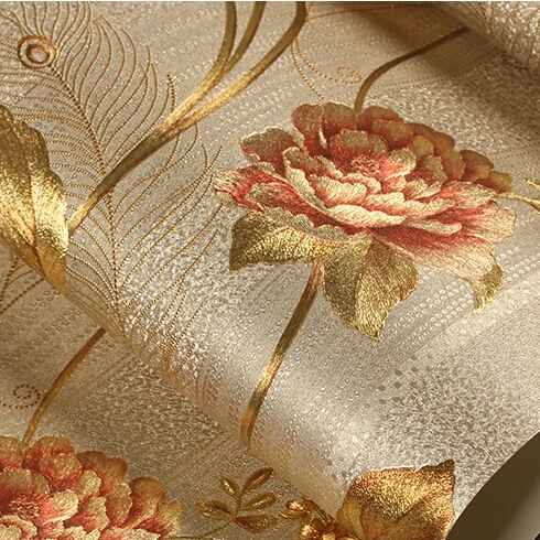 Новые высококачественные европейские роскошные цветочные полосатые обои 3D золотая фольга обои рулон 3 цвета романтическая Цветочная настенная бумага Фреска