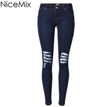 NiceMix сексуальные обтягивающие узкие брюки джинсы с низкой талией женские рваные джинсы для женщин джинсовые джинсы Femme синие поцарапанные горячие брюки