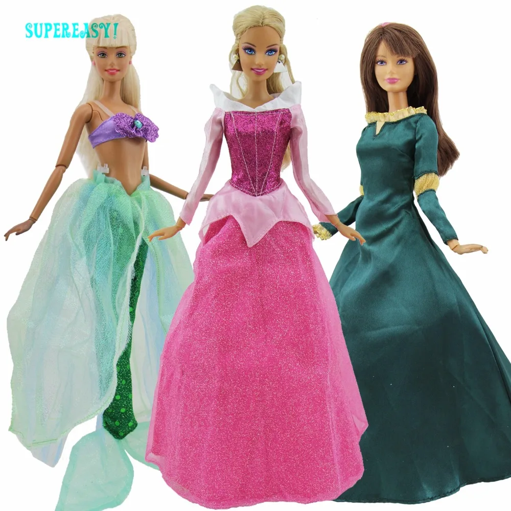 

3 Sets / Lot Fairy Tale Outfits High Quality Dress Mixed Style Princess Gown Skirt Clothes For Barbie Doll Accessories Gift Toys