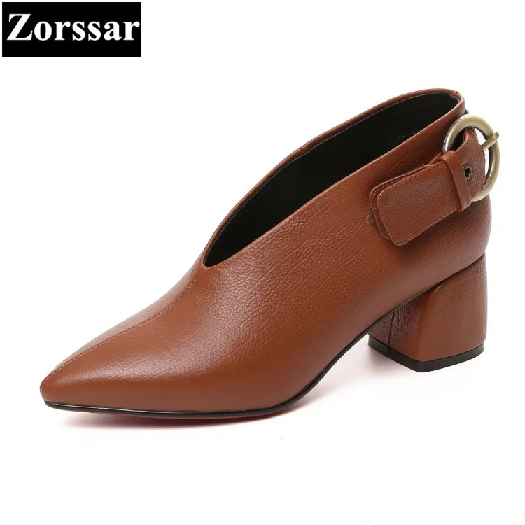

{Zorssar} 2017 NEW fashion buckle Womens boots pointed Toe High heels ankle Martin Boots women Grandma shoes large size 33-43