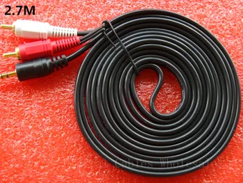 

DHL 100pcs/lot 3.5 MM Male Jack to AV 2 RCA Male Stereo Music Audio Cable Cord AUX for Mp3 Pod Phone TV Sound Speakers 2.7M