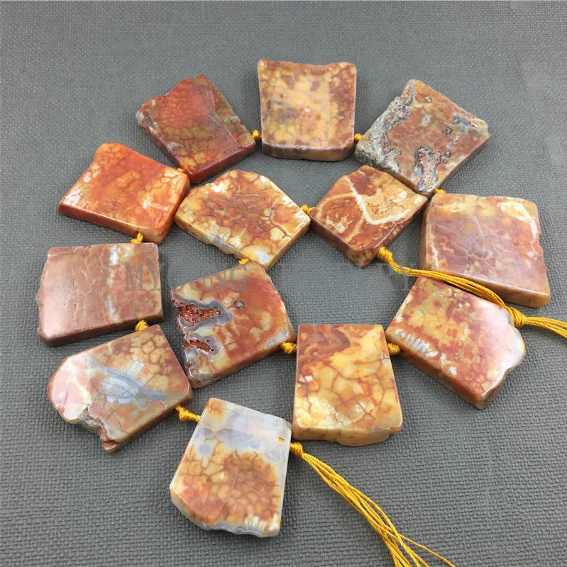 MY1253  MixSize Top drilled Yellow Crackle Dragon Veins Agates Large Trapezoid Flat Slice Slab Beads For Jewelry Making (1)