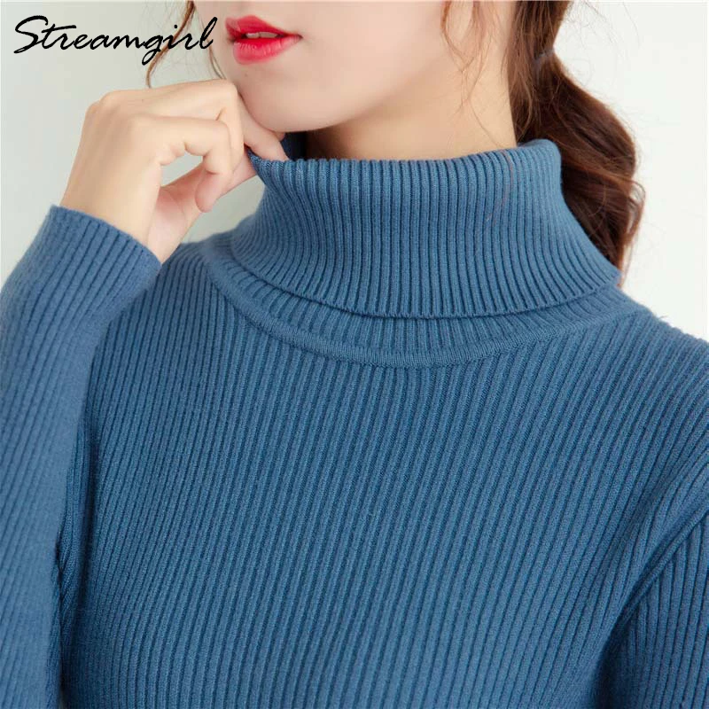 

Streamgirl Knitted Sweater For Women Autumn Spring Pull Femme Red Turtleneck Women Yellow Sweater Pull Sweaters Ladies Jumper