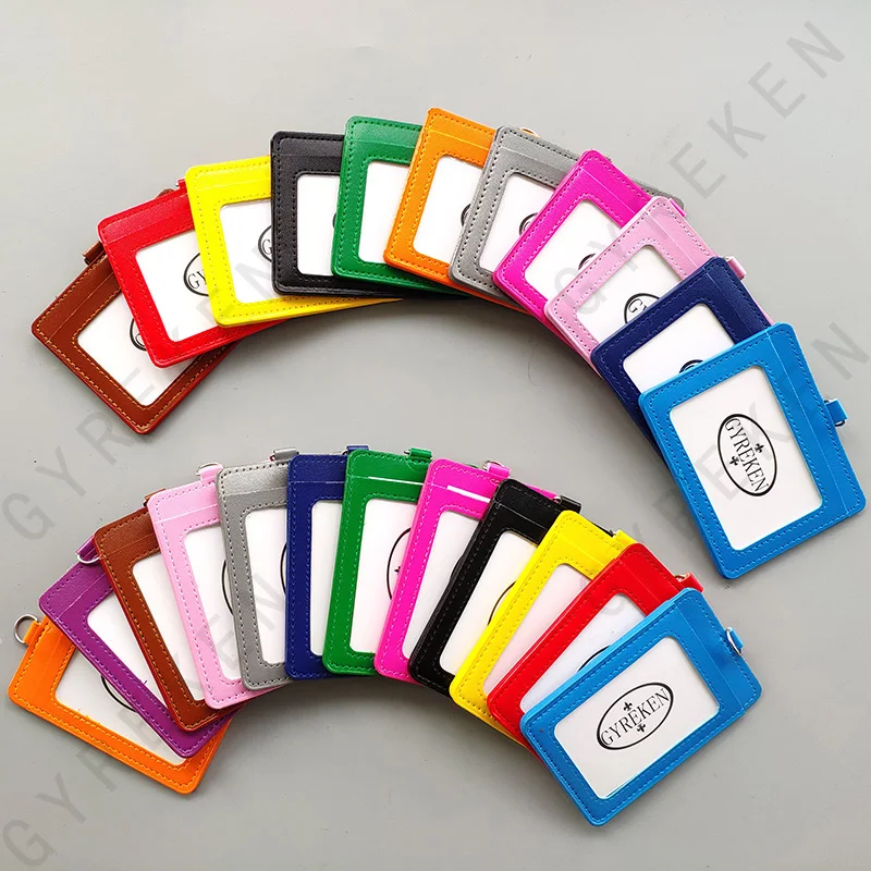 

2019 New Solid Color High Quality Imitation Leather ID Badge Case Color Border Bank Credit Card Holders ID Badge Holders