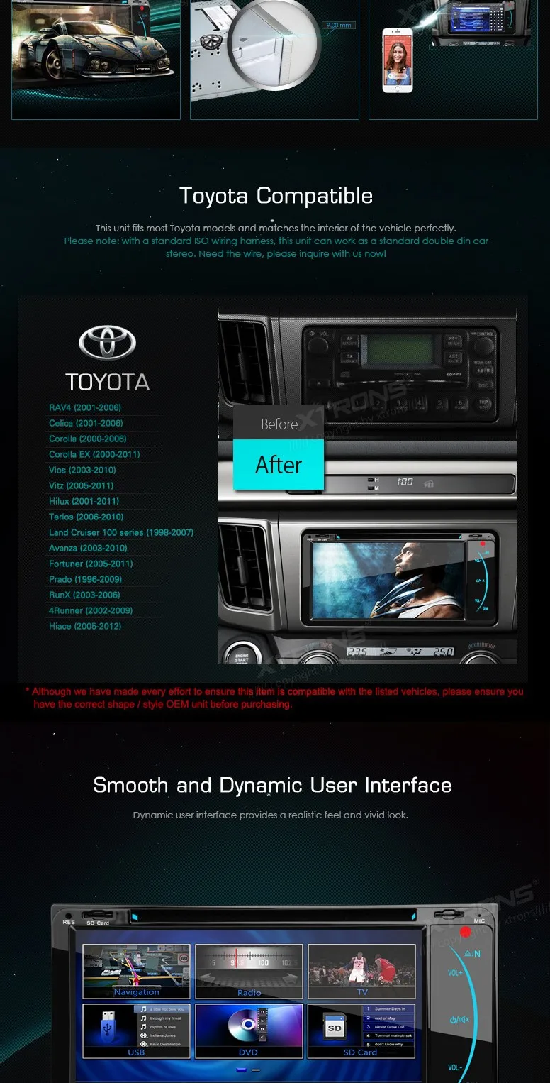 Sale 6.95" 2 Din Car DVD Fit For Toyota RAV4 Celica Corolla Vios Vitz Hilux Terios Prado HD Video Touch Screen Audio GPS Radio Stereo 1