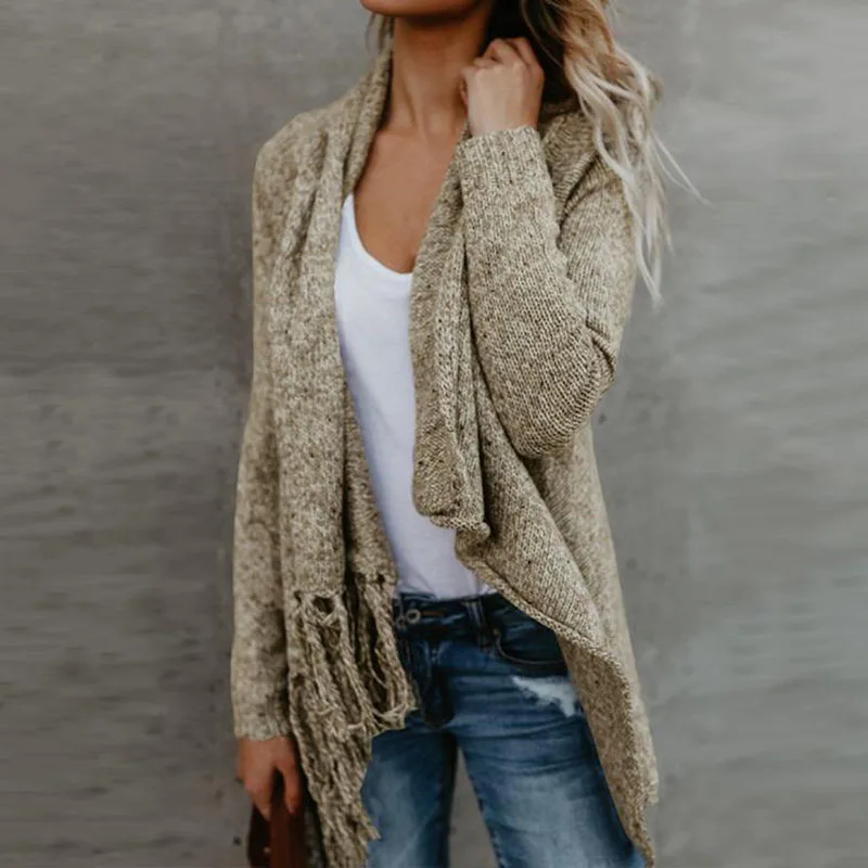 2018 Bohemian Winter Sweater Oversize Tassel Cardigan Long Sleeve Multicolor Casual Sweaters Loose Knitting Robes