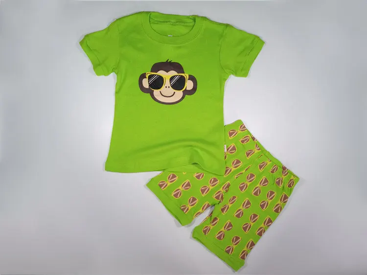 Розничная ; летние детские пижамы для мальчиков и девочек; Пижама с короткими рукавами из хлопка; комплекты одежды для детей 2-7 лет; PST1
