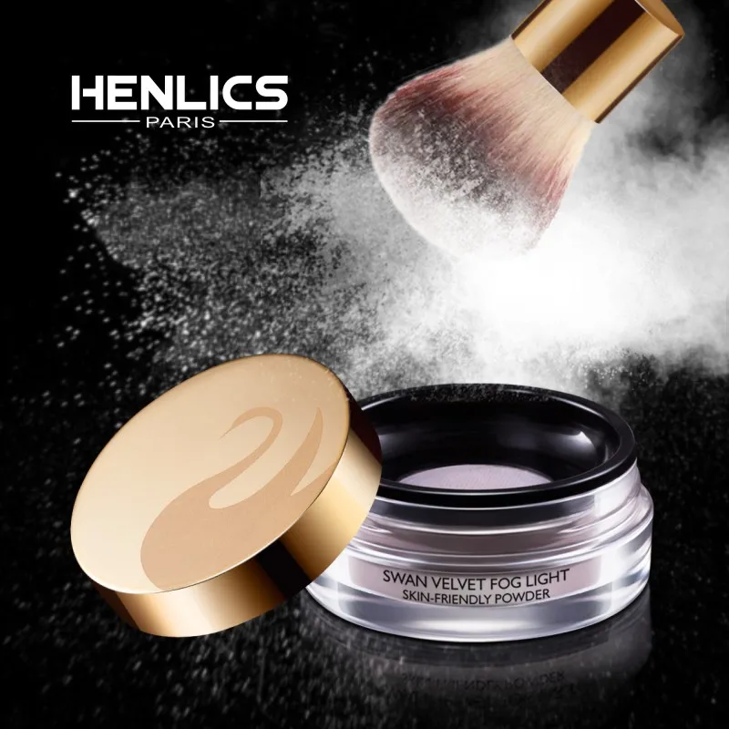 HENLICS 24 Hour Long Lasting Velvet Loose Powder Concealer with Makeup Brush 2pcslot Oil-control Loose Mineral Makeup Powder (21)