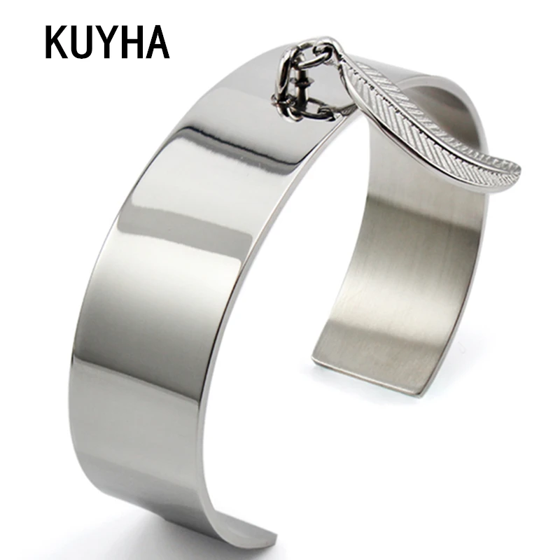 Мода Открыть Браслет манжета простой серебряный браслет с подвеской лист Femme Jewelry