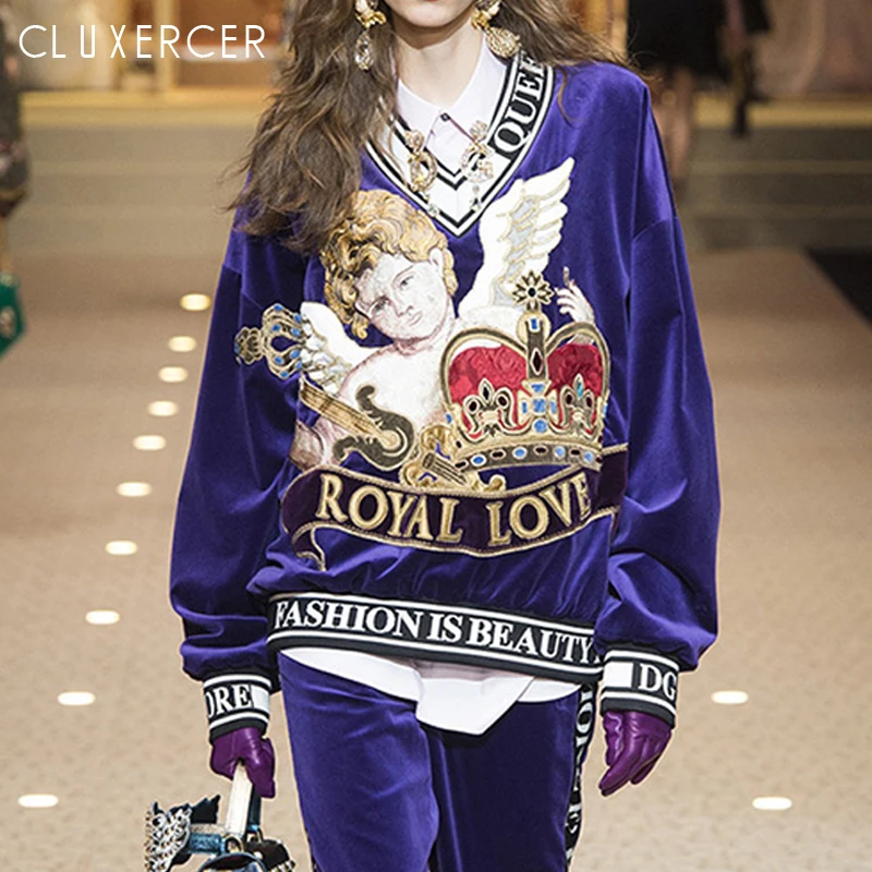 Novedad de 2019! sudadera de diseñador de lujo a la moda con en V y Bordado letras para mujer, sudadera chándal para mujer, Top Kpop| Sudaderas capucha y sudaderas| -