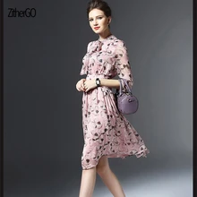 Летнее женское платье винтажное женское шифоновое Малый стоячий воротник 3/4 рукав тонкий цветочный принт платья платье принцессы Одежда