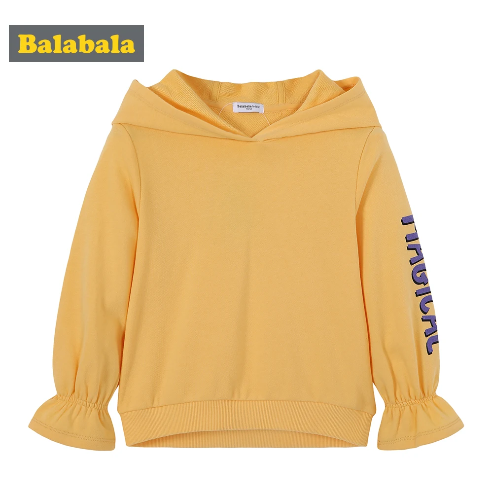 

Balabala Toddler Girl Soft Cotton Printed Hooded Sweatshirt with Trumpet Sleeve Children Kids Sport Pullover Hoodie Ribbed Hem